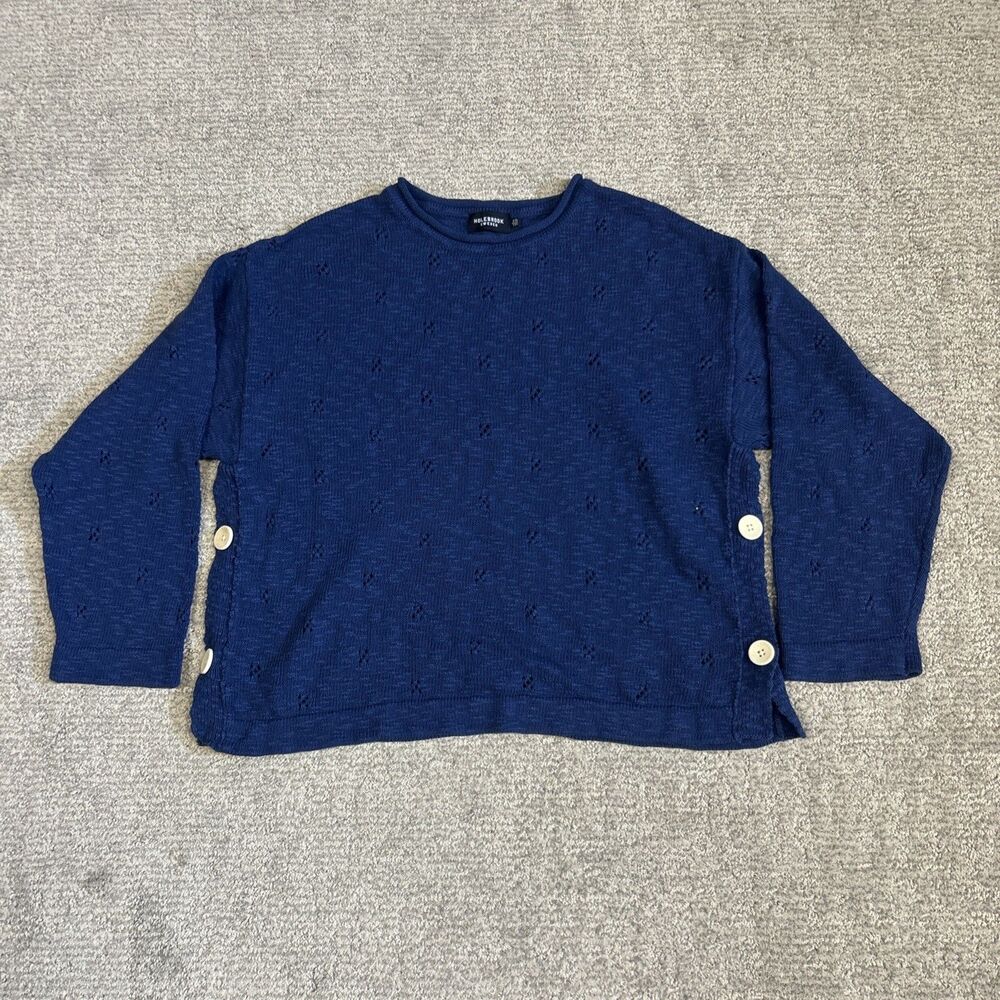Holebrook Sweden Birgit Sweater Womens XS Navy Blue Cotton Boxy Button Accent